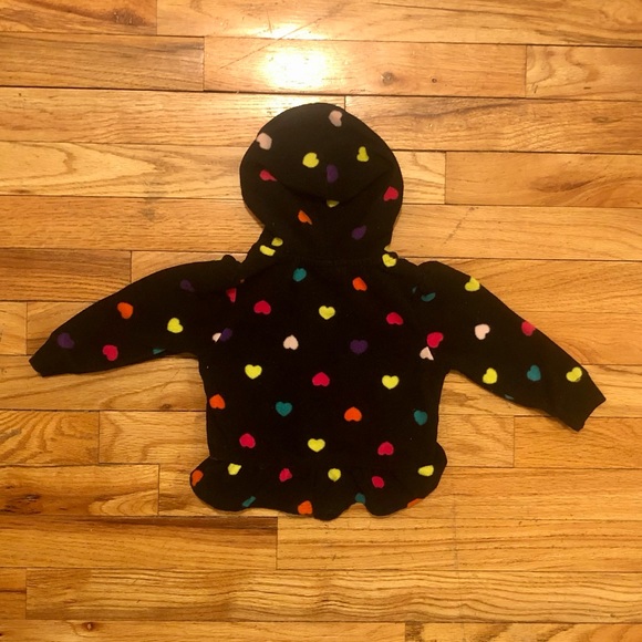 Garanimals black hooded fleece with multicolored hearts and peplum bottom, 12M - Picture 2 of 4